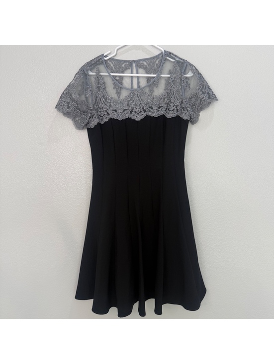 Chetta B Dresses & Skirts - Chetta B Black Dress with Gray Lace Overlay, Size 8